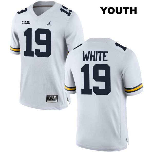 Youth NCAA Michigan Wolverines Brendan White #19 White Jordan Brand Authentic Stitched Football College Jersey ZE25U60SQ